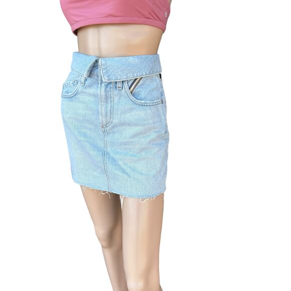 New Jean Atelier Cut Off Medium Wash Denim Mini Flip Skirt in Sky Color Size 24 - Picture 14 of 15